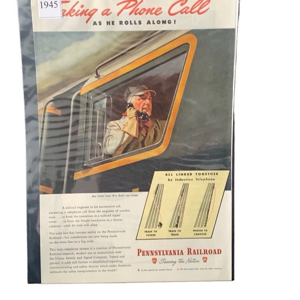 Vintage 1945 Pennsylvania Railroad Taking a Phone Call Ad Advertisement